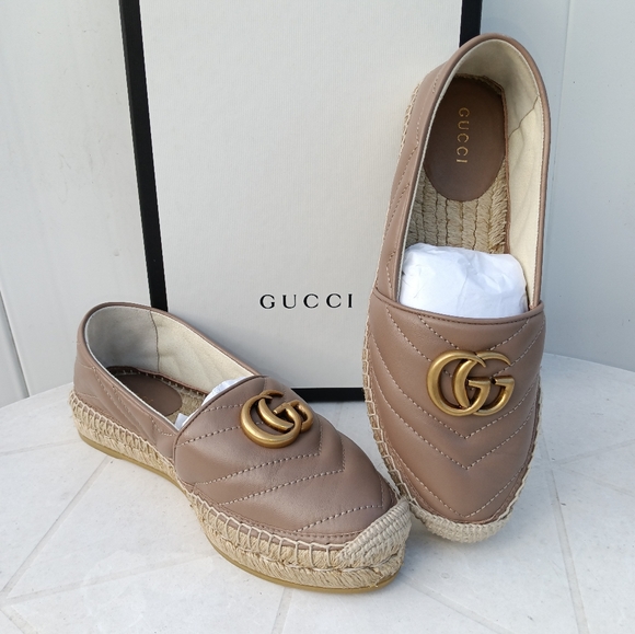 NEW GUCCI DOUBLE GG LOGO ESPADRILLES MARMONT MATELASSE LEATHER SZ 35 - Picture 2 of 14